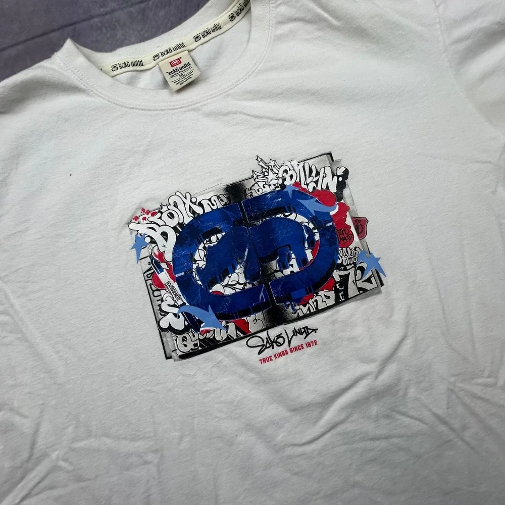 Vintage Ecko Unltd Graphic T Shirt Mens XL White Graffiti Rhino Y2K Streetwear - Picture 3 of 8